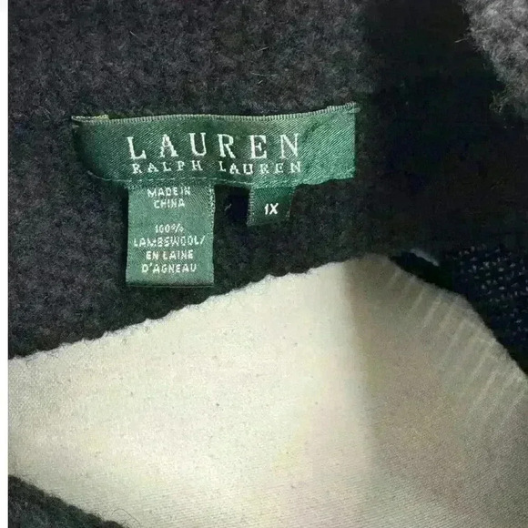 Lauren Ralph Lauren Women's 1X Black 100% Lambswool Waffle Knit Cardigan Jacket - Picture 8 of 8